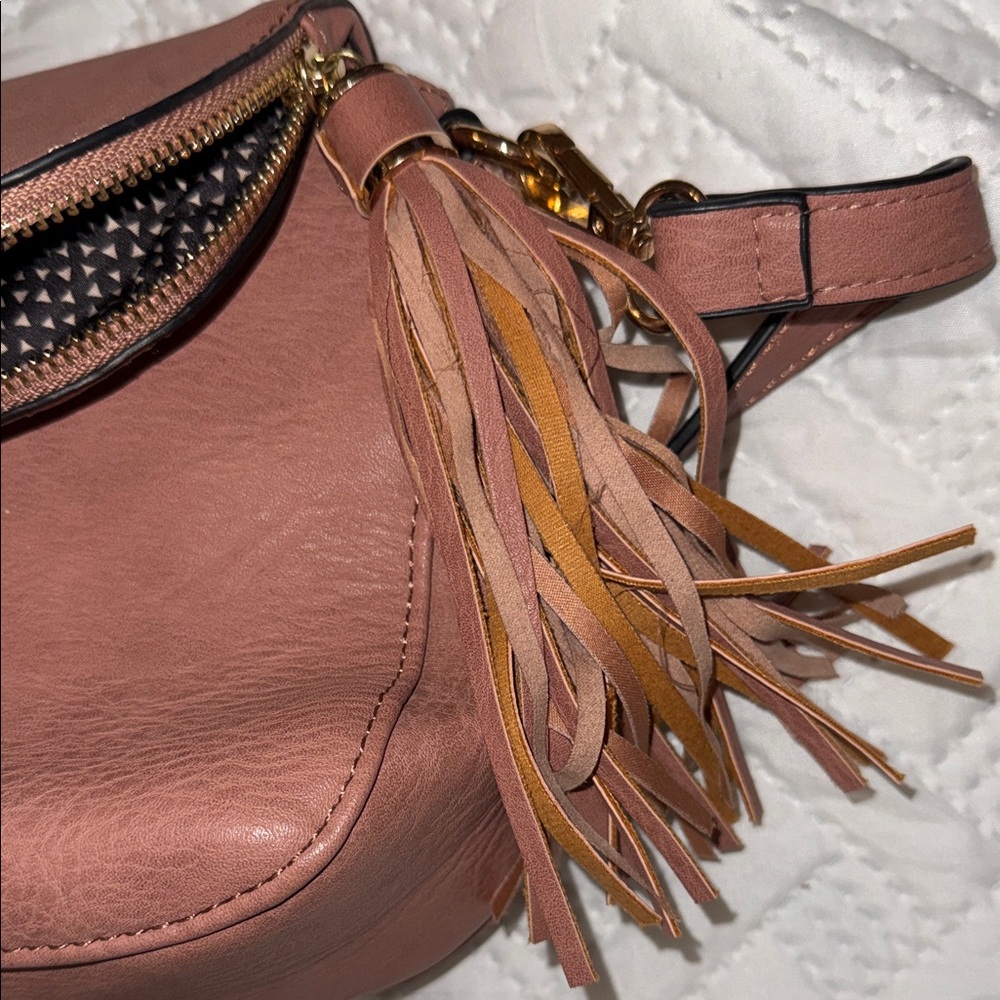 Madison West Dusty Rose Leather Crossbody with Tassel - Picture 6 of 9